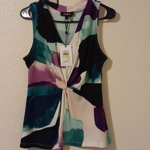 DKNY V Neck Knotted Twist Top